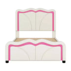 Lit plateforme capitonné en PU Luxystar avec tête de lit réglable en hauteur pour chambre d'enfant, rose