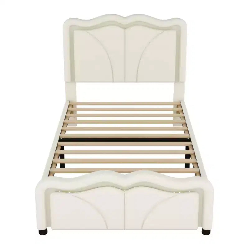 Lit plateforme capitonné en PU Luxystar avec tête de lit réglable en hauteur pour chambre d'enfant, rose