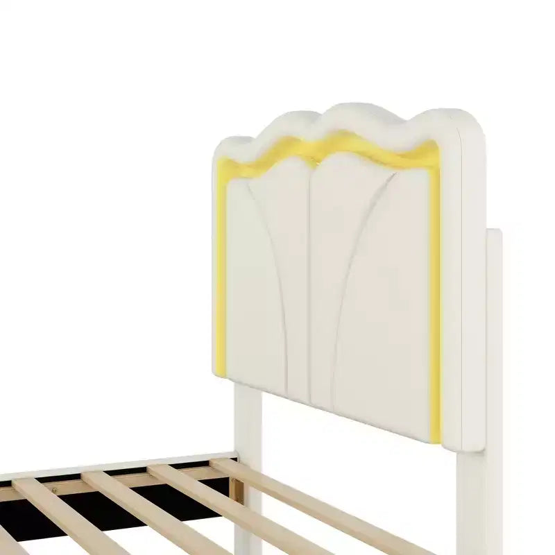 Lit plateforme capitonné en PU Luxystar avec tête de lit réglable en hauteur pour chambre d'enfant, rose