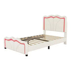Lit plateforme capitonné en PU Luxystar avec tête de lit réglable en hauteur pour chambre d'enfant, rose