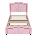 Lit plateforme capitonné en PU Luxystar avec tête de lit réglable en hauteur pour chambre d'enfant, rose