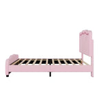 Lit plateforme capitonné en PU Luxystar avec tête de lit réglable en hauteur pour chambre d'enfant, rose