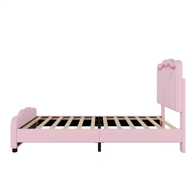 Lit plateforme capitonné en PU Luxystar avec tête de lit réglable en hauteur pour chambre d'enfant, rose