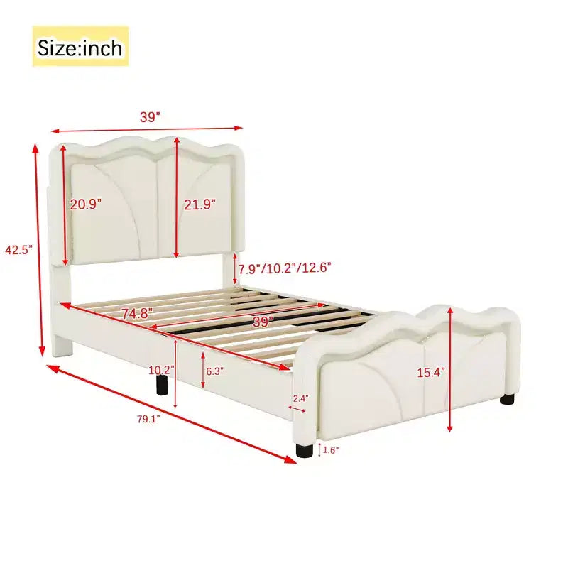 Lit plateforme capitonné en PU Luxystar avec tête de lit réglable en hauteur pour chambre d'enfant, rose