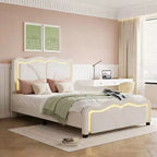 Lit plateforme capitonné en PU Luxystar avec tête de lit réglable en hauteur pour chambre d'enfant, rose