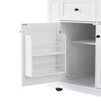 JVNOXK Grand îlot de cuisine de 122 cm à 5 roues avec 2 tabourets de bar, prise de courant, plateau pliant, chariot de rangement, étagères latérales ouvertes, 2 tiroirs, Blanc