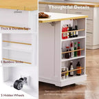 JVNOXK Grand îlot de cuisine de 122 cm à 5 roues avec 2 tabourets de bar, prise de courant, plateau pliant, chariot de rangement, étagères latérales ouvertes, 2 tiroirs, Blanc