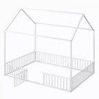 Lit cabane en métal Luxystar avec clôture et porte pour chambre d'enfant, blanc