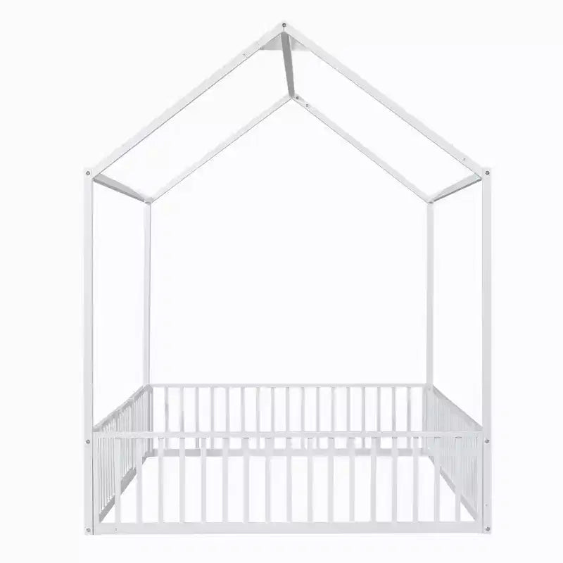 Lit cabane en métal Luxystar avec clôture et porte pour chambre d'enfant, blanc