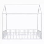 Lit cabane en métal Luxystar avec clôture et porte pour chambre d'enfant, blanc