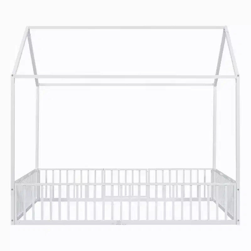 Lit cabane en métal Luxystar avec clôture et porte pour chambre d'enfant, blanc