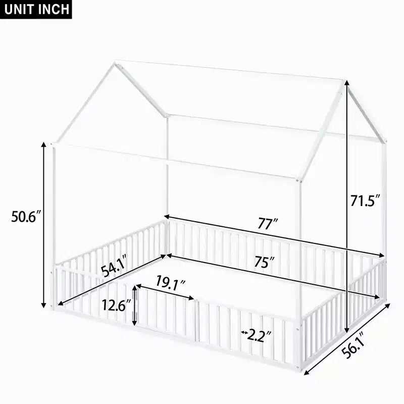 Lit cabane en métal Luxystar avec clôture et porte pour chambre d'enfant, blanc