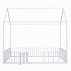 Lit cabane en métal Luxystar avec clôture et porte pour chambre d'enfant, blanc