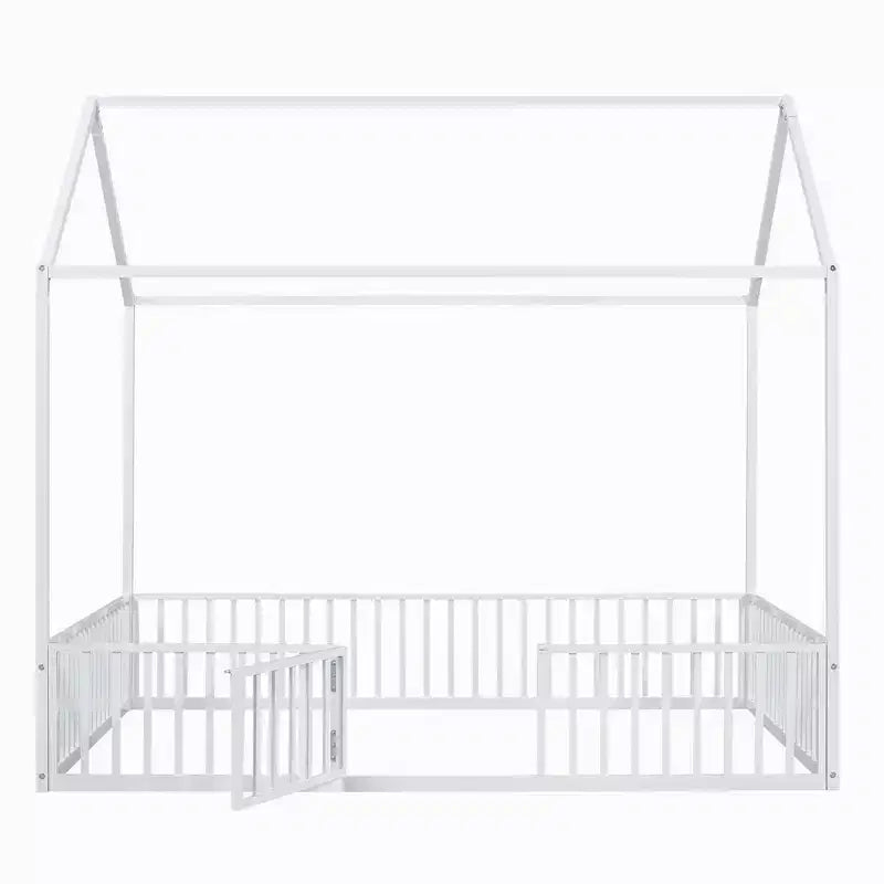 Lit cabane en métal Luxystar avec clôture et porte pour chambre d'enfant, blanc