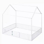 Lit cabane en métal Luxystar avec clôture et porte pour chambre d'enfant, blanc