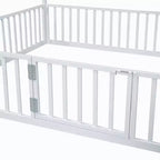 Lit cabane en métal Luxystar avec clôture et porte pour chambre d'enfant, blanc