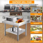 Table de préparation en acier inoxydable 24X28, support de barbecue, capacité de 450 kg, avec étagère inférieure de 100 kg, idéale pour les cuisines commerciales, les hôtels et les maisons