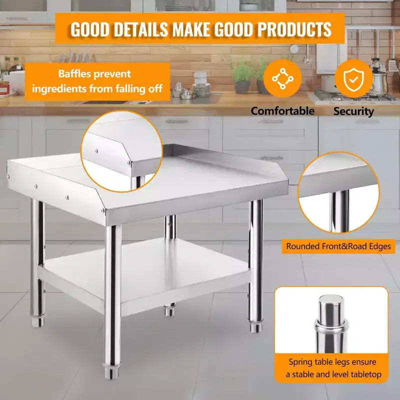 Table de préparation en acier inoxydable 24X28, support de barbecue, capacité de 450 kg, avec étagère inférieure de 100 kg, idéale pour les cuisines commerciales, les hôtels et les maisons