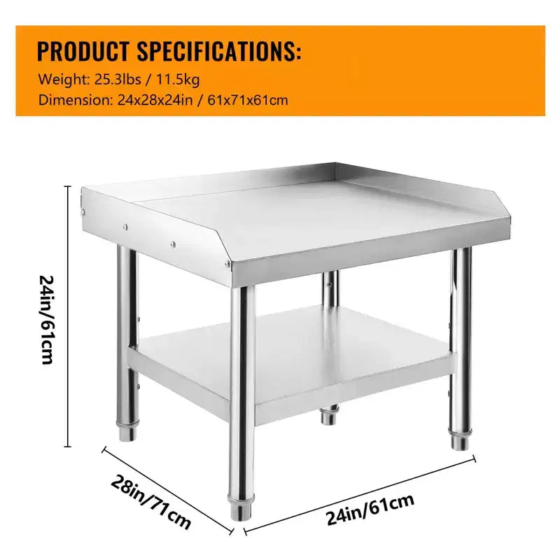 Table de préparation en acier inoxydable 24X28, support de barbecue, capacité de 450 kg, avec étagère inférieure de 100 kg, idéale pour les cuisines commerciales, les hôtels et les maisons