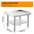 Table de préparation en acier inoxydable 24X28, support de barbecue, capacité de 450 kg, avec étagère inférieure de 100 kg, idéale pour les cuisines commerciales, les hôtels et les maisons