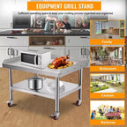 Table de préparation en acier inoxydable 24X28, support de barbecue, capacité de 450 kg, avec étagère inférieure de 100 kg, idéale pour les cuisines commerciales, les hôtels et les maisons