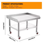 Table de préparation en acier inoxydable 24X28, support de barbecue, capacité de 450 kg, avec étagère inférieure de 100 kg, idéale pour les cuisines commerciales, les hôtels et les maisons