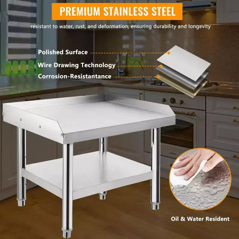 Table de préparation en acier inoxydable 24X28, support de barbecue, capacité de 450 kg, avec étagère inférieure de 100 kg, idéale pour les cuisines commerciales, les hôtels et les maisons