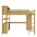 Lit mezzanine en bois Bellemave avec armoire et étagère, lit mezzanine Queen Size avec penderie et bureau pour enfants, Naturel