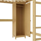 Lit mezzanine en bois Bellemave avec armoire et étagère, lit mezzanine Queen Size avec penderie et bureau pour enfants, Naturel