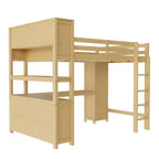 Lit mezzanine en bois Bellemave avec armoire et étagère, lit mezzanine Queen Size avec penderie et bureau pour enfants, Naturel