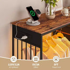 Coiffeuse de 125 cm avec portant et lumières, meuble de rangement de placard à 6 tiroirs avec station de charge