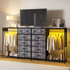 Coiffeuse de 125 cm avec portant et lumières, meuble de rangement de placard à 6 tiroirs avec station de charge