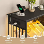 Coiffeuse de 125 cm avec portant et lumières, meuble de rangement de placard à 6 tiroirs avec station de charge