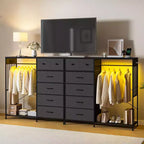 Coiffeuse de 125 cm avec portant et lumières, meuble de rangement de placard à 6 tiroirs avec station de charge
