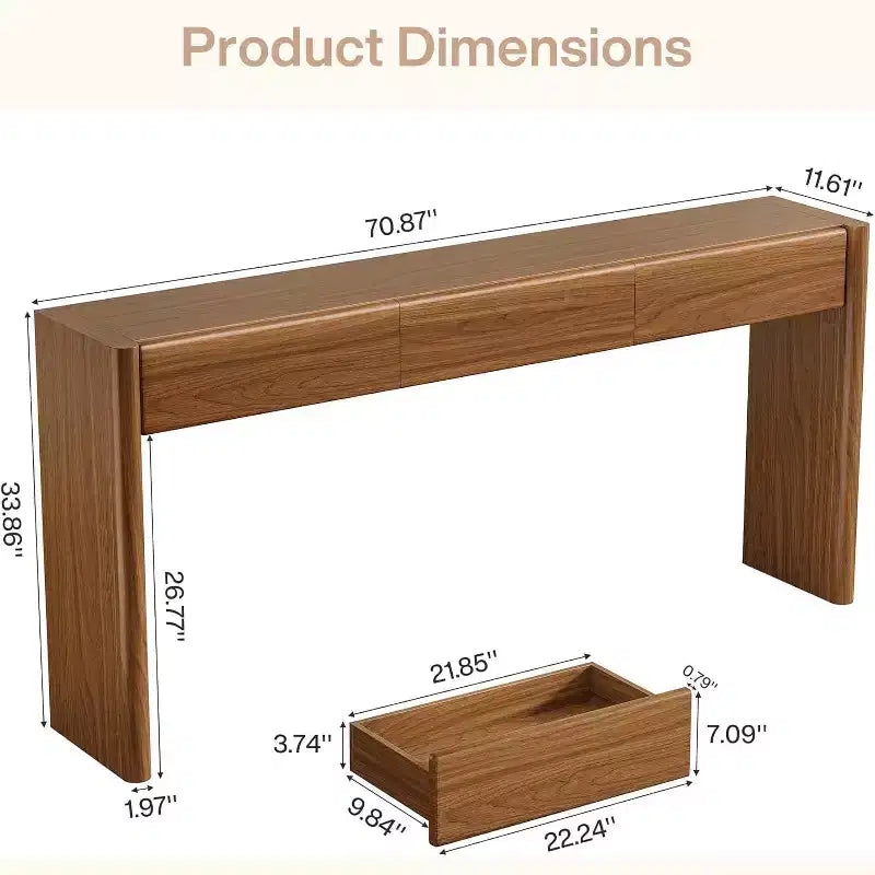 Table console Lantine de 180 cm avec 3 tiroirs, table d'entrée en bois pour derrière le canapé, l'entrée, le foyer, le couloir, le salon, marron, montage facile