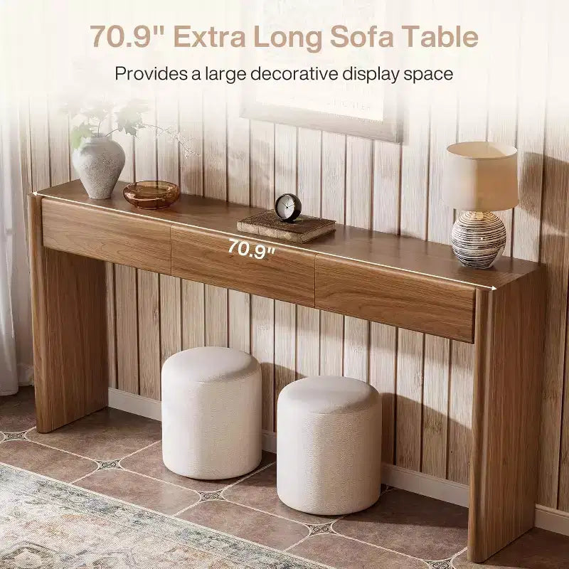 Table console Lantine de 180 cm avec 3 tiroirs, table d'entrée en bois pour derrière le canapé, l'entrée, le foyer, le couloir, le salon, marron, montage facile