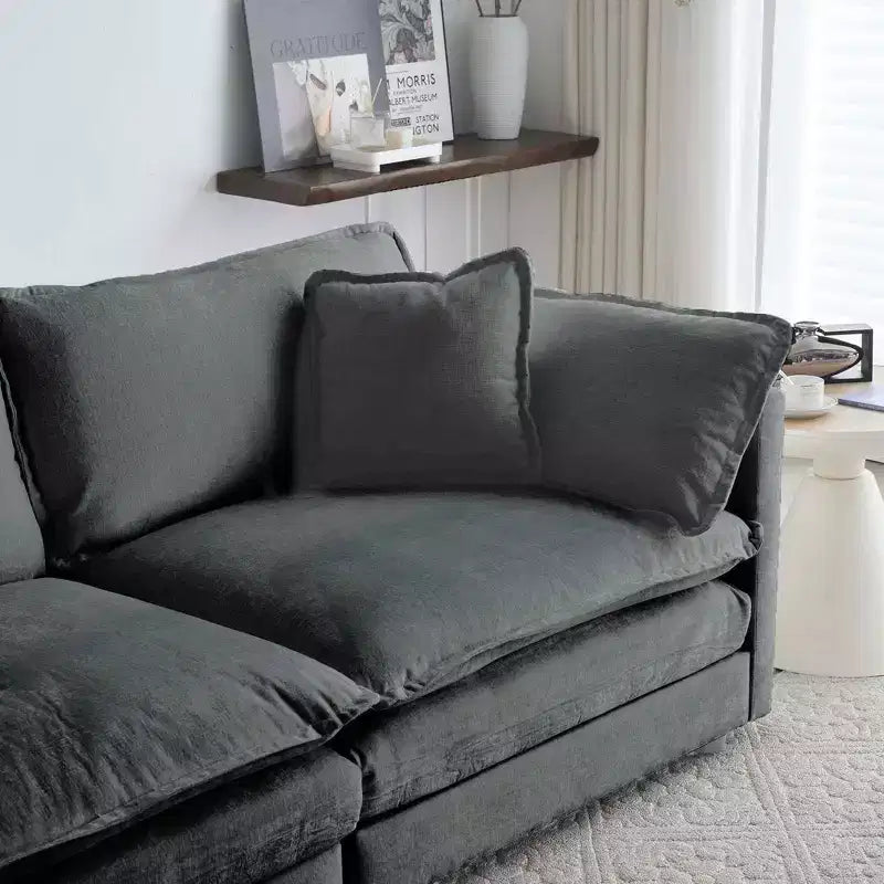 Canapé 3 places moderne du milieu du siècle MAYEERTY avec 2 oreillers d'accoudoir 2 coussins décoratifs pour salon Gris