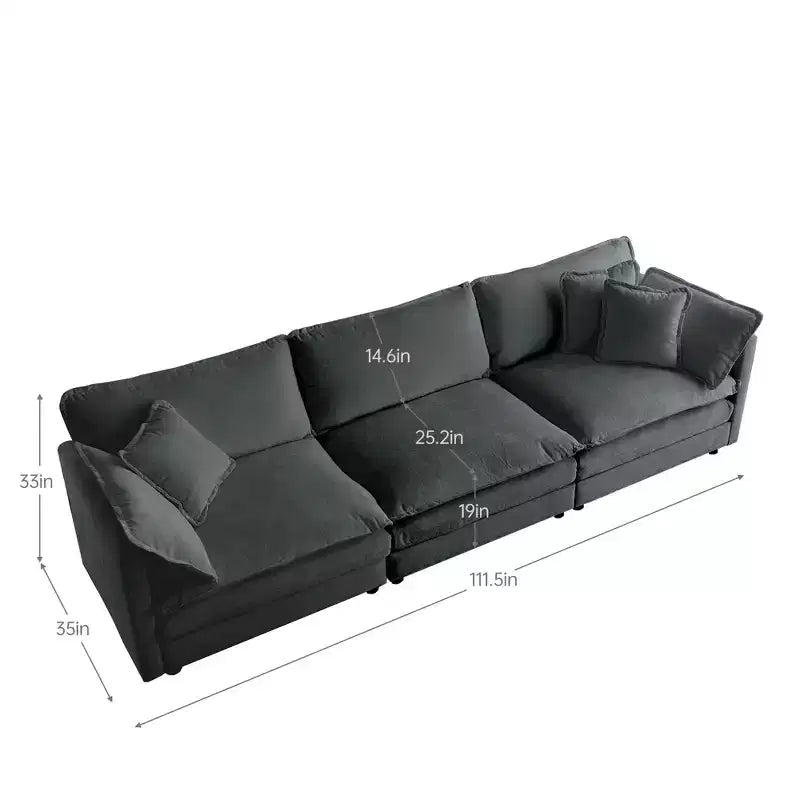 Canapé 3 places moderne du milieu du siècle MAYEERTY avec 2 oreillers d'accoudoir 2 coussins décoratifs pour salon Gris