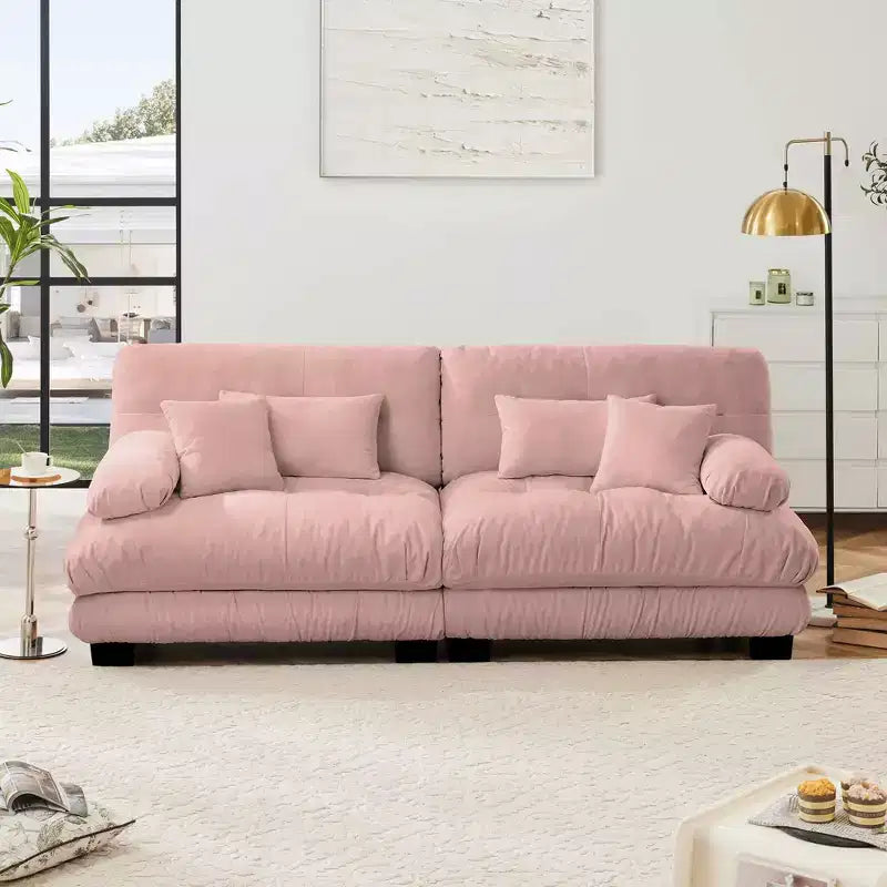 MAYEERTY Cloud 2 Seater Sofa with 2 Seat 2 Lumbar Pillows 2 Throw Pillows for Living Room Pink