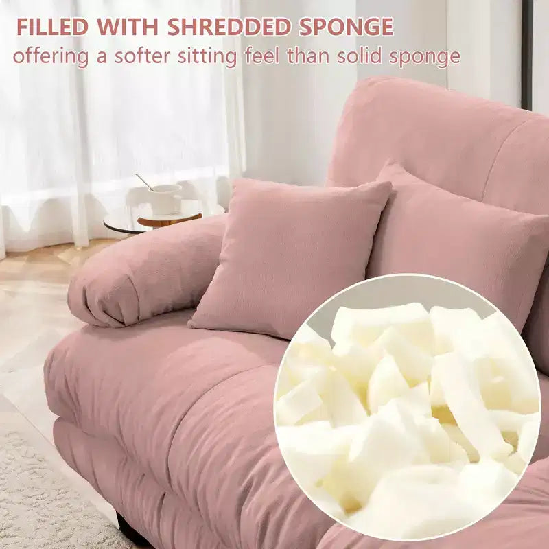 Canapé 2 places MAYEERTY Cloud avec 2 coussins d'assise, 2 oreillers lombaires, 2 coussins décoratifs pour salon rose