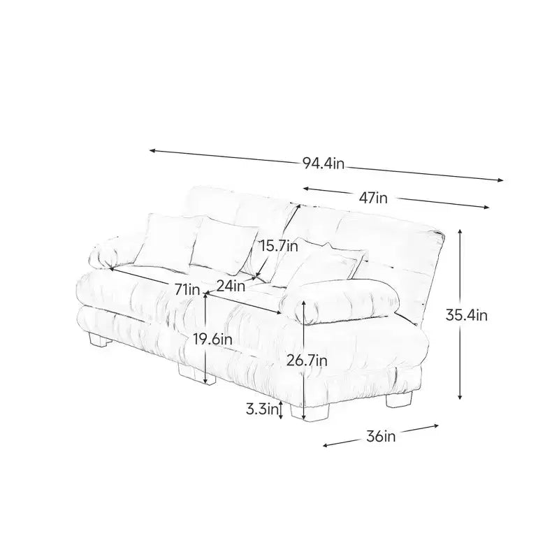 Canapé 2 places MAYEERTY Cloud avec 2 coussins d'assise, 2 oreillers lombaires, 2 coussins décoratifs pour salon rose