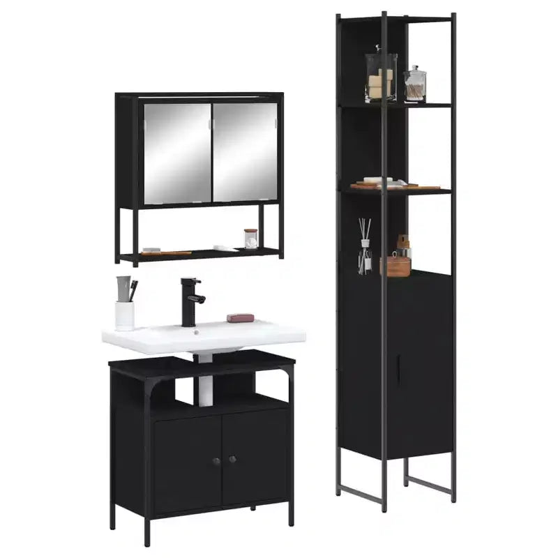 vidaXL Ensemble de meubles de salle de bain avec étagère 3 pcs Bois d'ingénierie Moderne Compact