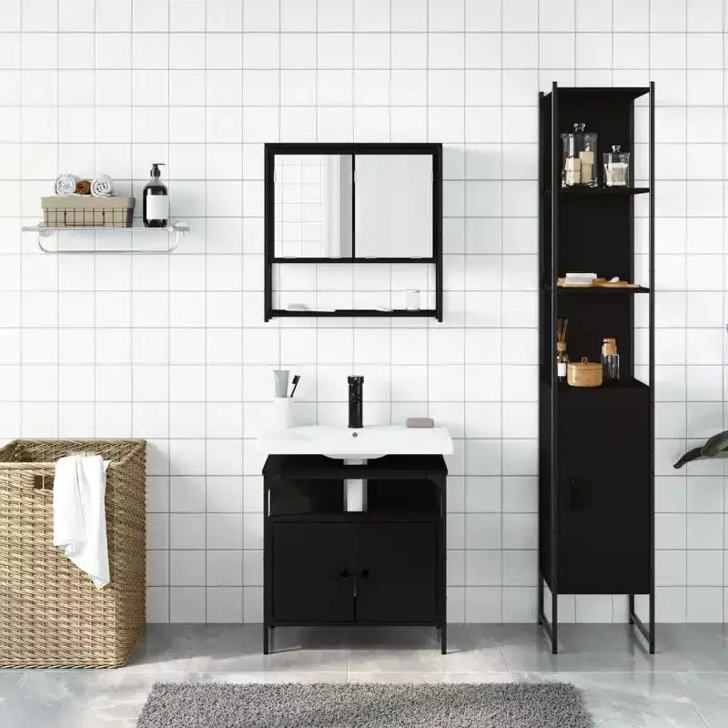 vidaXL Ensemble de meubles de salle de bain avec étagère 3 pcs Bois d'ingénierie Moderne Compact