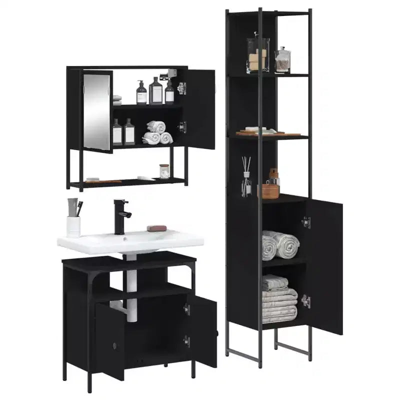 vidaXL Ensemble de meubles de salle de bain avec étagère 3 pcs Bois d'ingénierie Moderne Compact