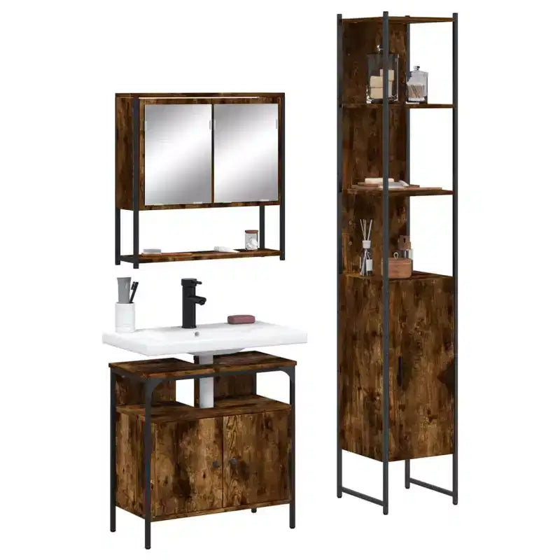 vidaXL Ensemble de meubles de salle de bain avec étagère 3 pcs Bois d'ingénierie Moderne Compact