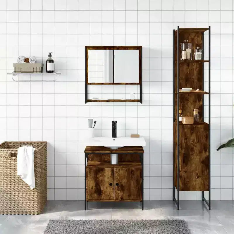 vidaXL Ensemble de meubles de salle de bain avec étagère 3 pcs Bois d'ingénierie Moderne Compact