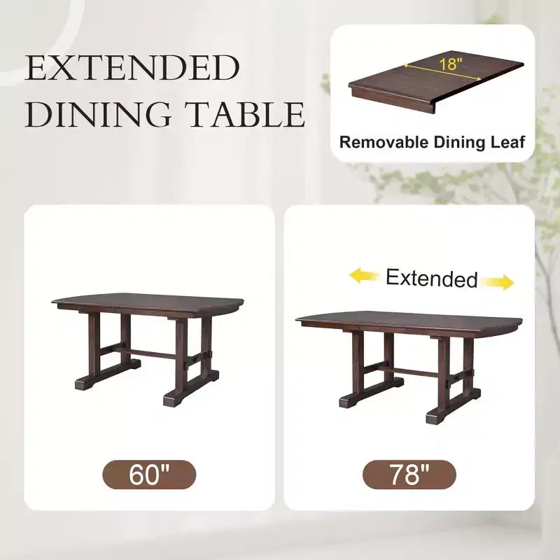GDF Studio Vaughn, table de salle à manger extensible de 152-198 cm avec rallonge amovible, grande table extensible pour 4 à 8 personnes