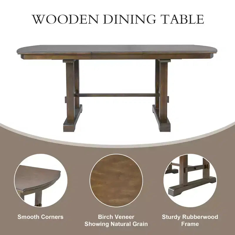 GDF Studio Vaughn, table de salle à manger extensible de 152-198 cm avec rallonge amovible, grande table extensible pour 4 à 8 personnes