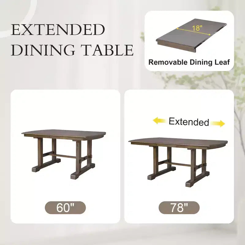 GDF Studio Vaughn, table de salle à manger extensible de 152-198 cm avec rallonge amovible, grande table extensible pour 4 à 8 personnes