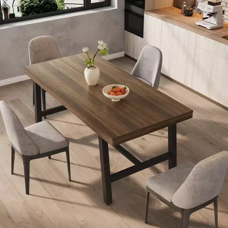 Table à manger industrielle pour 4 à 6 personnes, table de cuisine longue de 160 cm avec plateau en bois, cadre métallique robuste et finition marron rustique – table rectangulaire pour 4 places